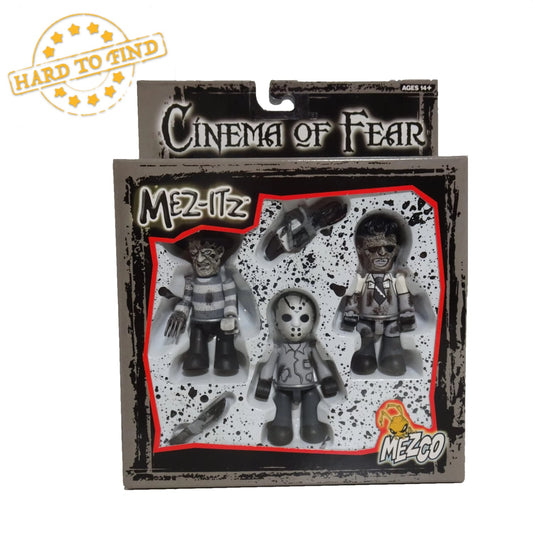 Mezco Mez-Itz Cinema Of Fear 3 Figure Set Freddy Jason Leatherface Black And White Limited Edition
